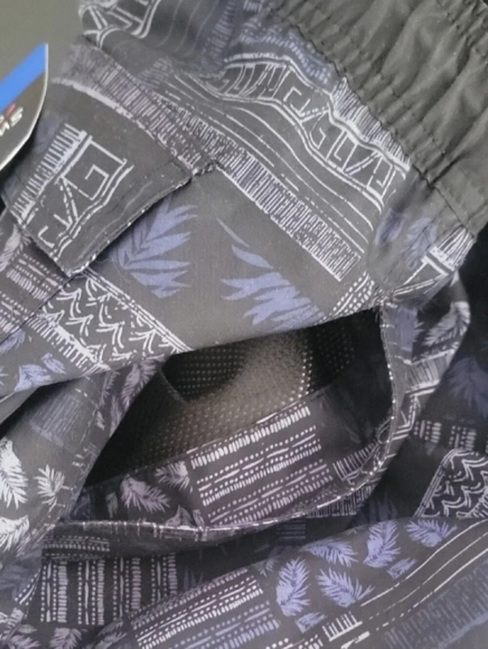Men's Casual Elastic Waist Patterned Swim Shorts - Black/Grey